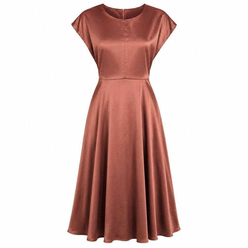 Bohme Satin Twist Waist Midi Dress Rust Wedding Guest Fall Event S